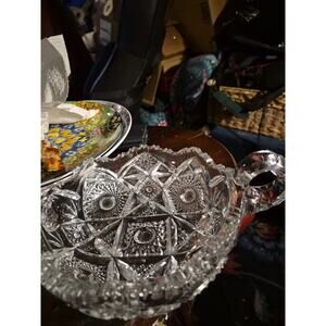 Antique American Brillant Period Cut Glass Bowl In The Geomatric And Hobsters...